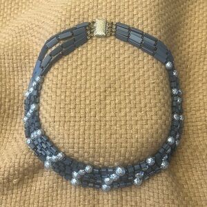 Vintage Blue and Silver Beaded Necklace